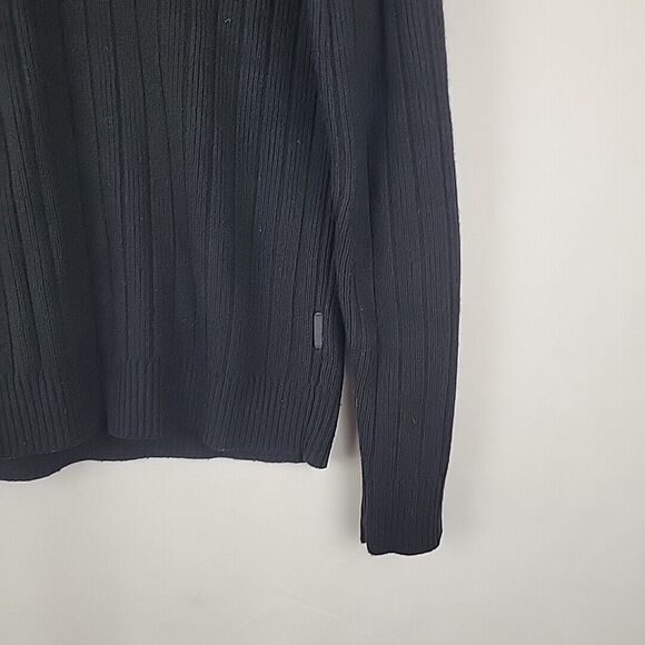 Calvin Klein Sweater Mens Large Slim Fit Black Wool Blend Ribbed Commando Crew - Picture 8 of 12